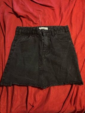 Black Denim Mini Skirt -
